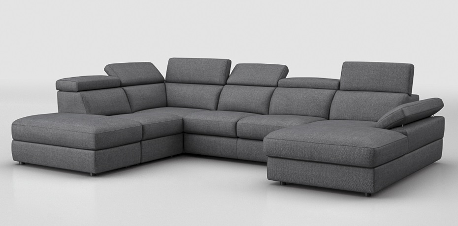 Quercioli - large corner sofa with sliding mechanism - right peninsula and pouf with compartment